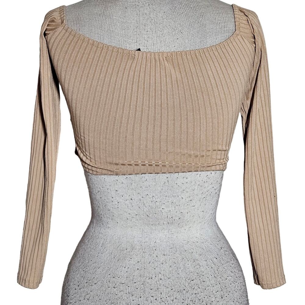 Tan Ribbed Crop Top Size Small - Picture 2 of 4